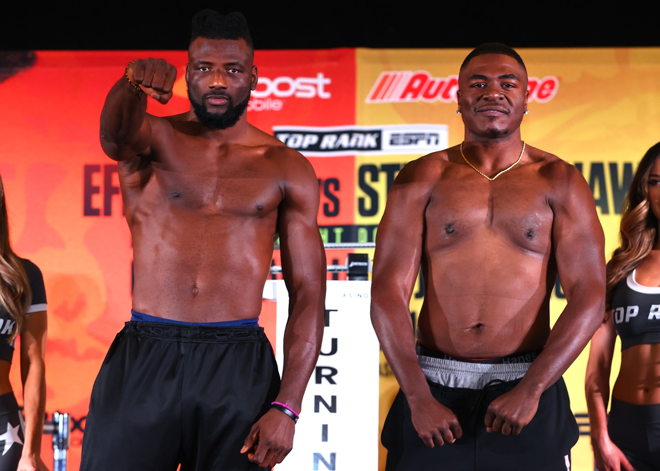 Efe Ajagba tries to intimidate Stephan Shaw at weigh-in